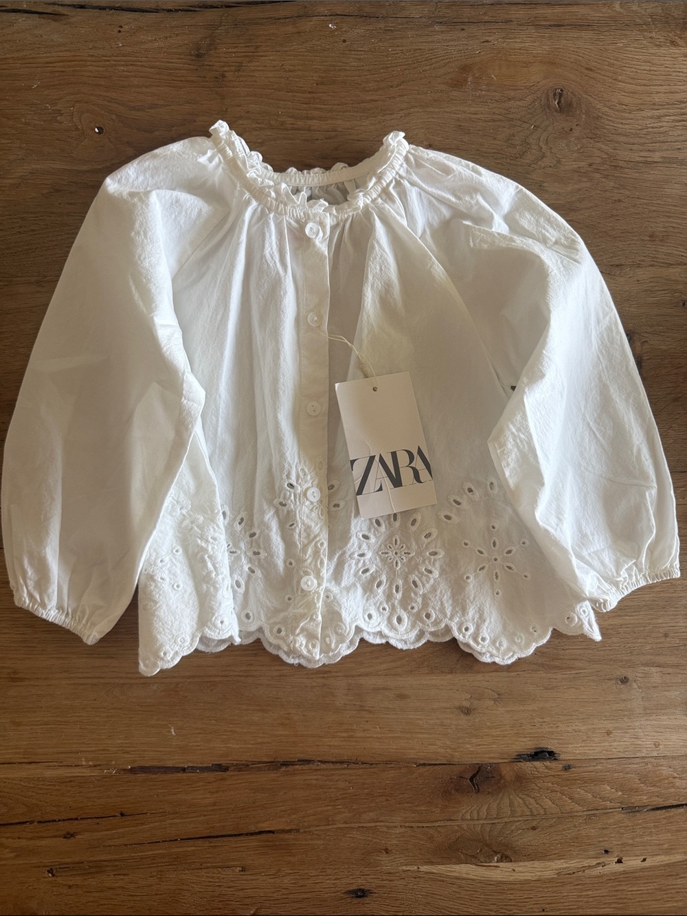 ZARA White Eyelet Button-Up Peasant Blouse